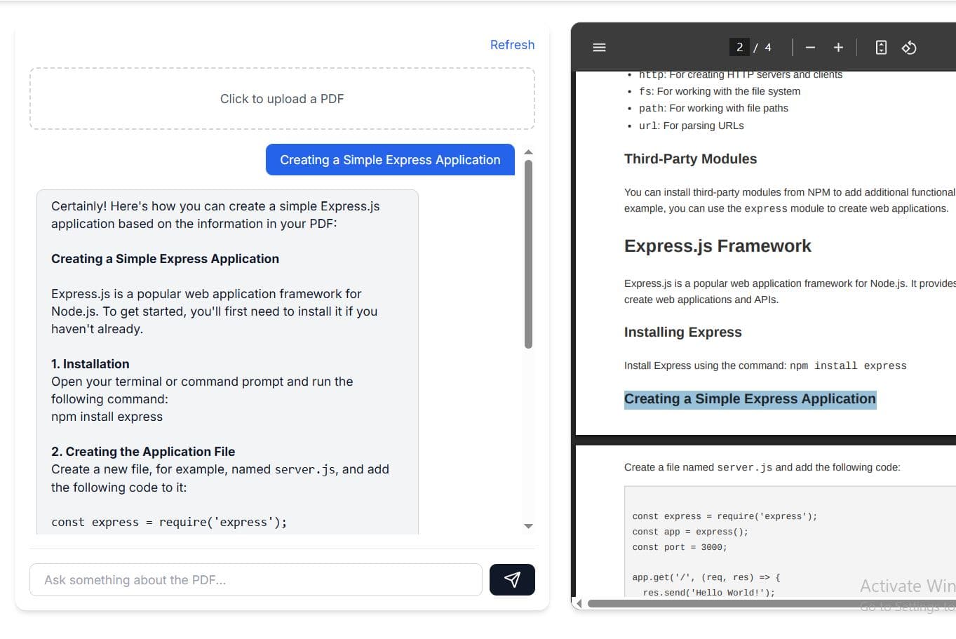 Chat with PDF preview